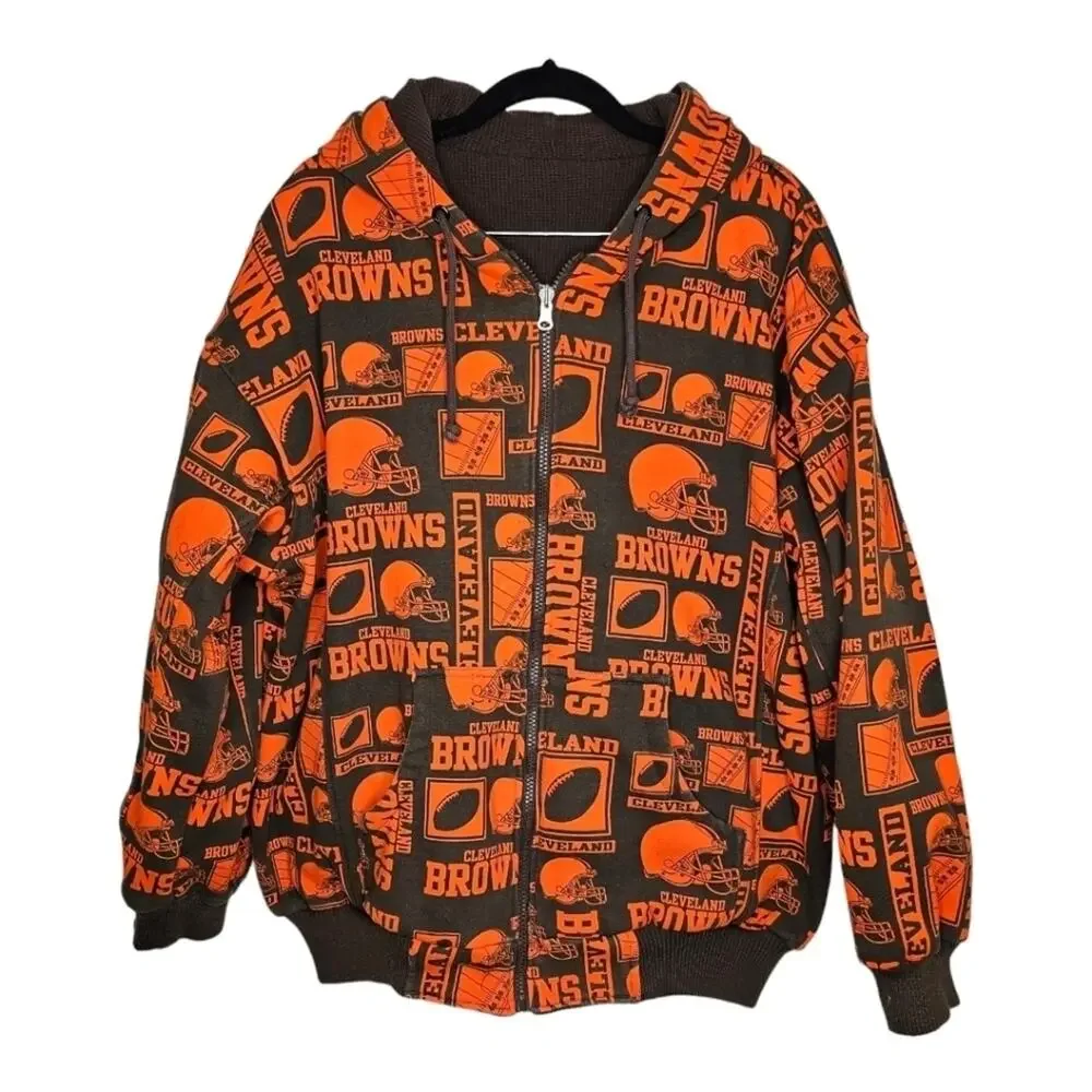 NFL Cleveland Browns Reversible Zip-Up Hooded Heavyweight Sweatshirt Jacket Sm